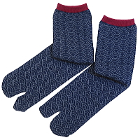 お祭り！和柄足袋ソックス！クルー丈！青海波（渋青×エンジ）